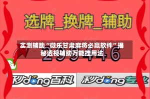 实测辅助“微乐甘肃麻将必赢软件”揭秘透视辅助万能挂用法