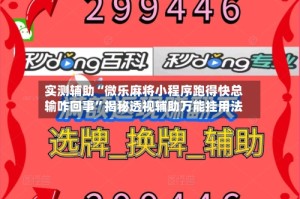 实测辅助“微乐麻将小程序跑得快总输咋回事”揭秘透视辅助万能挂用法