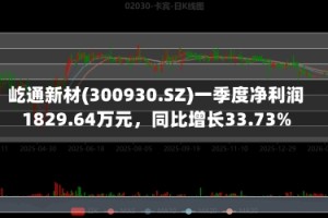 屹通新材(300930.SZ)一季度净利润1829.64万元，同比增长33.73%