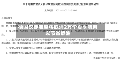 德国汉莎航空将取消2万个夏季航班以节省燃油-第1张图片