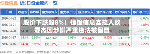 股价下跌超8%!恒锋信息实控人欧霖杰因涉嫌严重违法被留置-第3张图片