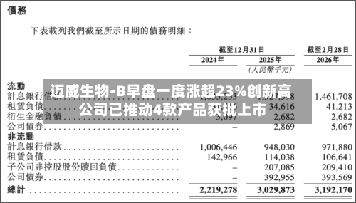 迈威生物-B早盘一度涨超23%创新高 公司已推动4款产品获批上市-第1张图片