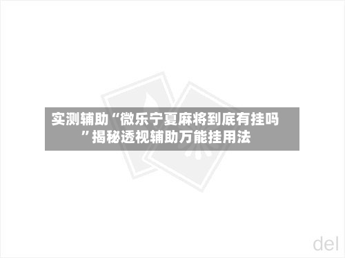 实测辅助“微乐宁夏麻将到底有挂吗”揭秘透视辅助万能挂用法-第2张图片