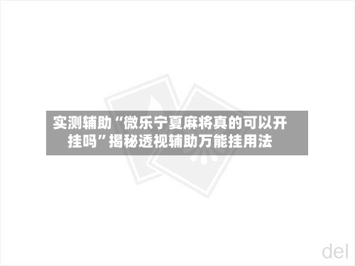 实测辅助“微乐宁夏麻将真的可以开挂吗”揭秘透视辅助万能挂用法-第3张图片